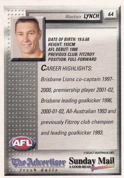 2003 Select The Advertiser-Sunday Mail AFL #64 Alastair Lynch Back